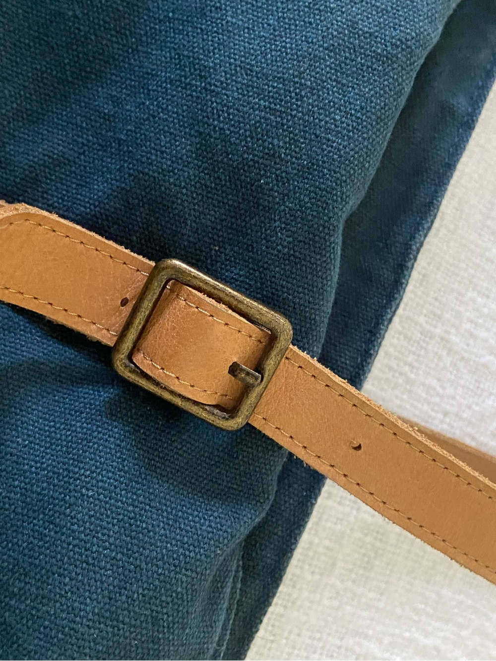 Hearth & Hand with Magnolia Blue Canvas Tote with Tan Leather Straps and Zipper - Picture 3 of 13